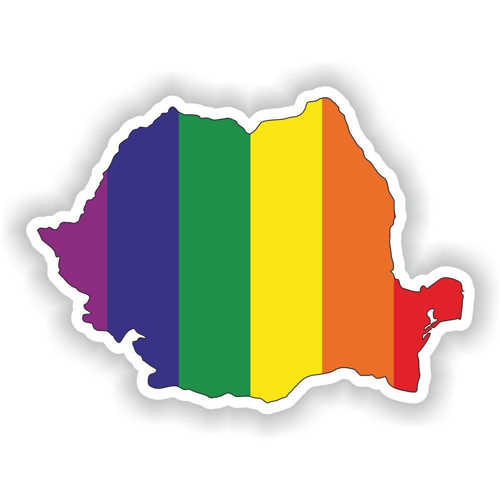 Romania Gay Rainbow Map Flag