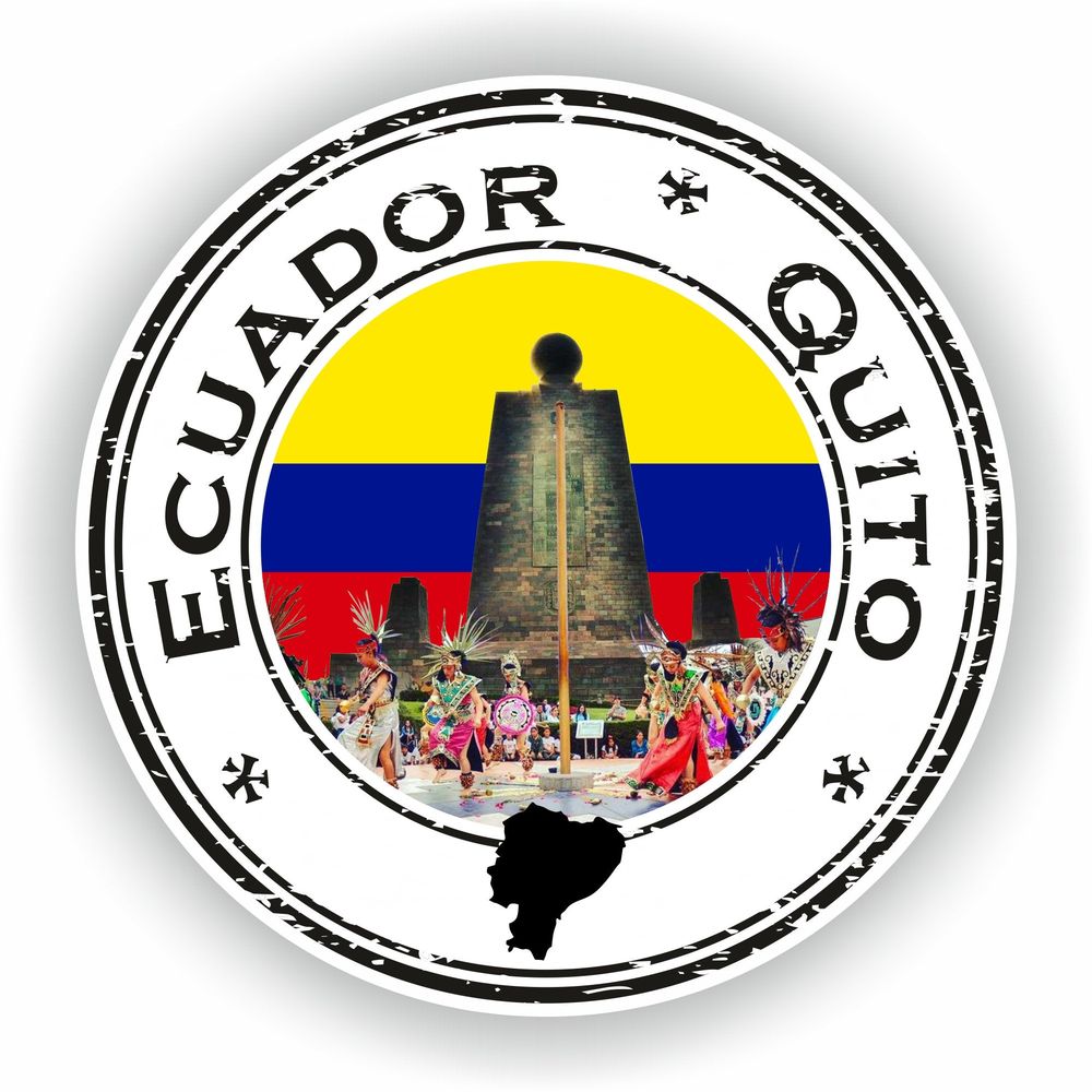 Ecuador Quito La Mitad Del Mundo Seal Round Flag