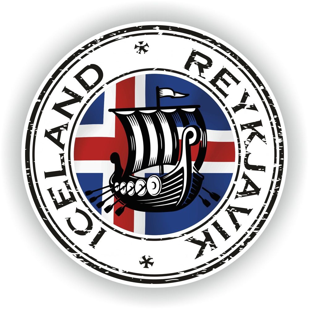Iceland Reykjavik Viking Boat Seal Round Flag