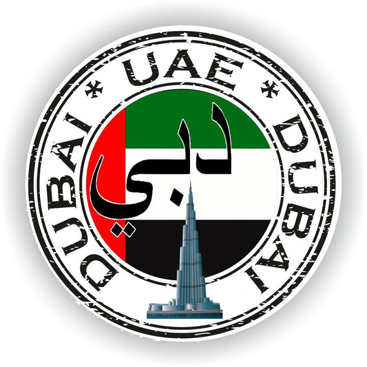 Uae Dubai Stamp Burj Khalifa Seal Round Flag