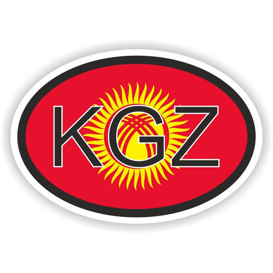 Kyrgyzstan Country Code Oval With Flag
