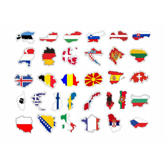 Set D'Autocollants 32 Pays Carte Avec Drapeau 5 Cm